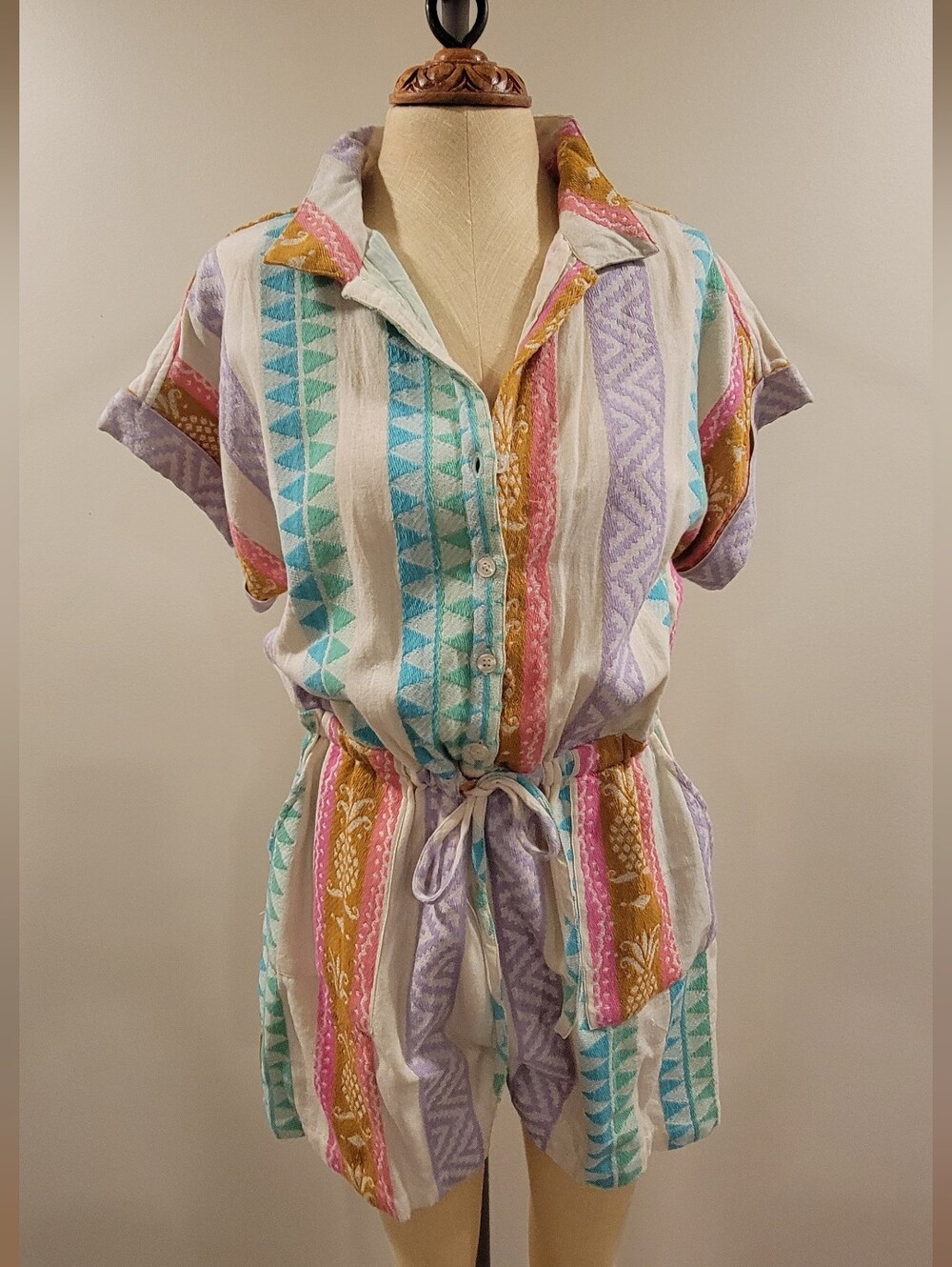 Cotton Striped Short Sleeve Romper